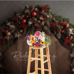 Aperturee - Aperturee Rustic Brown Headboard Christmas Backdrop Pinecone Garland Bed Background Cozy Winter Bedroom Holiday Party Decoration