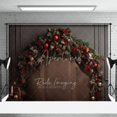 Aperturee - Aperturee Rustic Brown Headboard Christmas Backdrop Pinecone Garland Bed Background Cozy Winter Bedroom Holiday Party Decoration