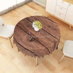 Aperturee - Aperturee Rustic Brown Wood Round Tablecloth Vintage Wooden Plank Texture Table Cover for Kitchen Dining