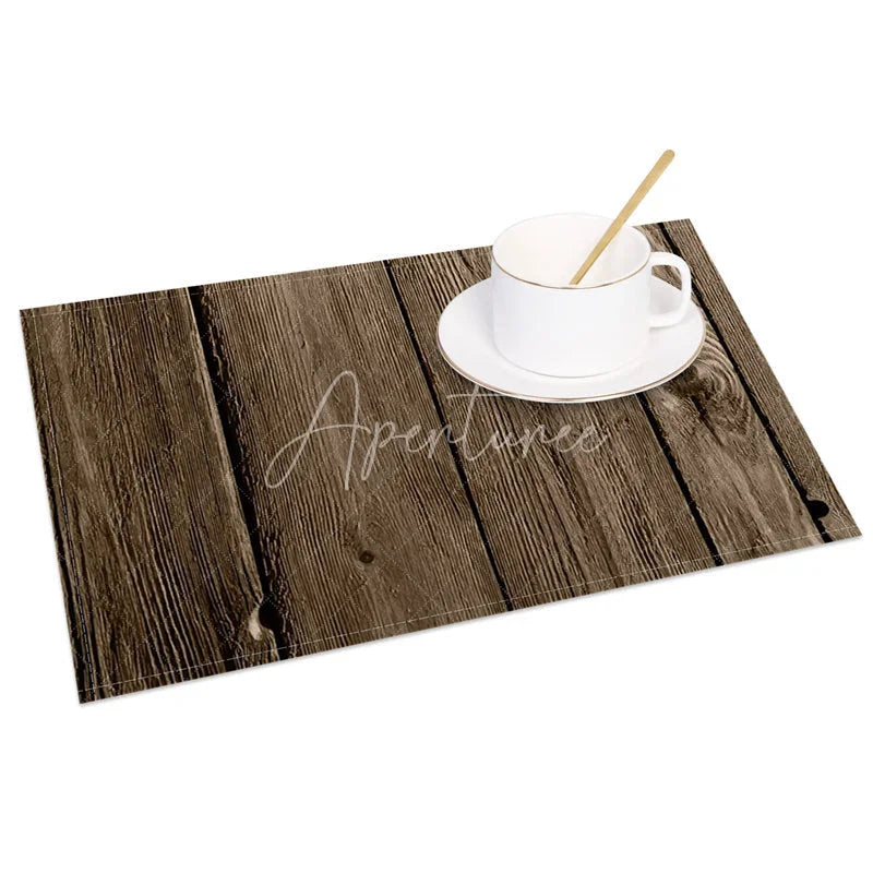Aperturee - Aperturee Rustic Brown Wooden Texture Set of 4 Placemats for Farmhouse Barn and Country Kitchen Table Decor