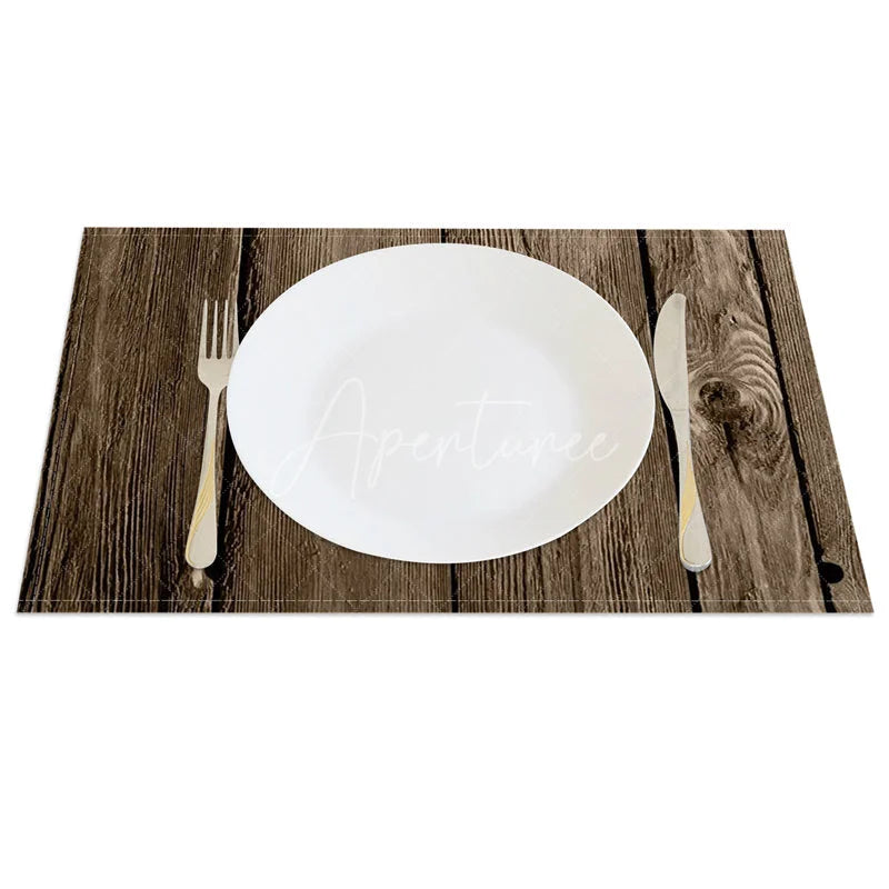 Aperturee - Aperturee Rustic Brown Wooden Texture Set of 4 Placemats for Farmhouse Barn and Country Kitchen Table Decor