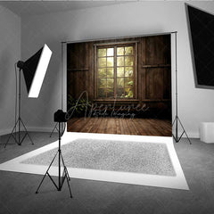 Aperturee Aperturee Rustic Cabin Window Photography Backdrop Enchanted Forest and Sunlight View Moody Woodland Indoor Studio Prop