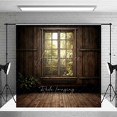 Aperturee Aperturee Rustic Cabin Window Photography Backdrop Enchanted Forest and Sunlight View Moody Woodland Indoor Studio Prop