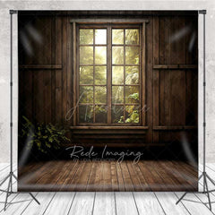 Aperturee Aperturee Rustic Cabin Window Photography Backdrop Enchanted Forest and Sunlight View Moody Woodland Indoor Studio Prop