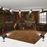 Aperturee - Aperturee Rustic Christmas Cabin Room Set Backdrop Wood Walls with Rocking Horse and Snowy Window Holiday Photo Studio