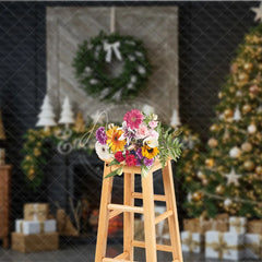 Aperturee - Aperturee Rustic Christmas Fireplace Photography Backdrop Barn Door Mantle with Skates Farmhouse Holiday Photo Background
