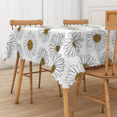 Aperturee - Aperturee Rustic Daisy Tablecloth with Yellow and White Flowers for Farmhouse Kitchen and Spring Country Decor