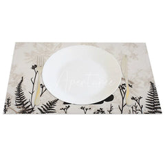Aperturee - Aperturee Rustic Easter Bunny Set of 4 Placemats Black Silhouette Rabbit Grey Fern Table Mats for Spring