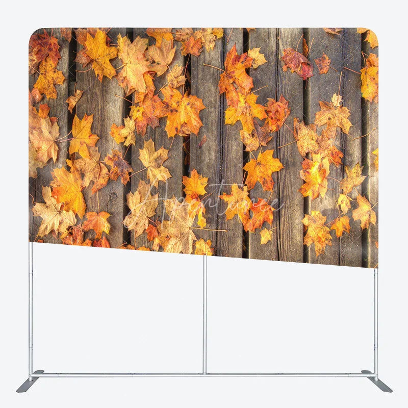 Aperturee - Aperturee Rustic Fall Maple Leaves Double-Sided Tension Fabric Backdrop for Thanksgiving Party Autumn Photo Booth