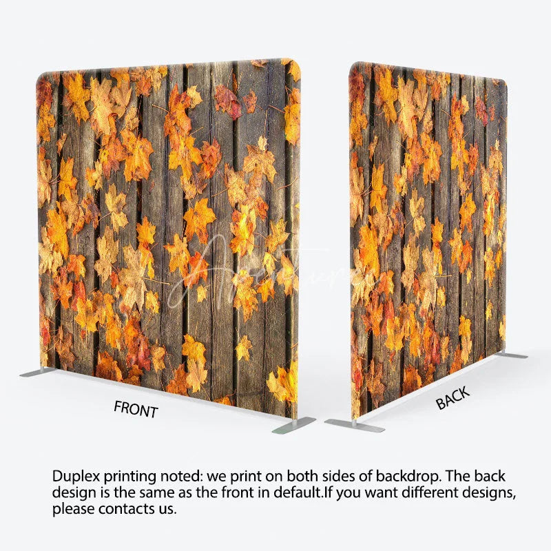 Aperturee - Aperturee Rustic Fall Maple Leaves Double-Sided Tension Fabric Backdrop for Thanksgiving Party Autumn Photo Booth