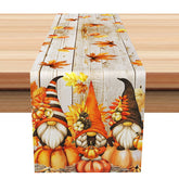 Aperturee - Aperturee Rustic Fall Table Runner with Pumpkins on Faux Wood Grain for Autumn and Thanksgiving Farmhouse Decor