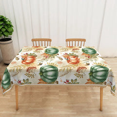 Aperturee - Aperturee Rustic Fall Tablecloth with Green and Brown Pumpkin Patch for Thanksgiving Dinner and Autumn Harvest Party