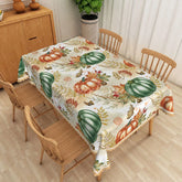 Aperturee - Aperturee Rustic Fall Tablecloth with Green and Brown Pumpkin Patch for Thanksgiving Dinner and Autumn Harvest Party
