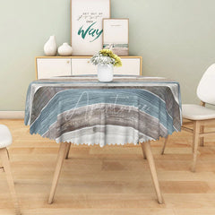 Aperturee - Aperturee Rustic Farmhouse Round Tablecloth with Gray and Blue Faux Wood Texture for Cabin and Country Style Decor