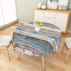 Aperturee - Aperturee Rustic Farmhouse Round Tablecloth with Gray and Blue Faux Wood Texture for Cabin and Country Style Decor