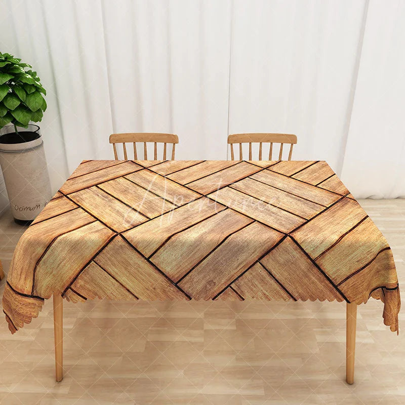 Aperturee - Aperturee Rustic Farmhouse Tablecloth with Brown Wood Grain Stripe Pattern for Cabin and Country Style Kitchen Decor