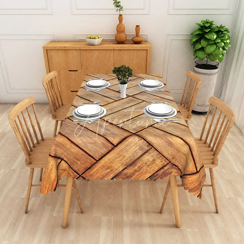 Aperturee - Aperturee Rustic Farmhouse Tablecloth with Brown Wood Grain Stripe Pattern for Cabin and Country Style Kitchen Decor