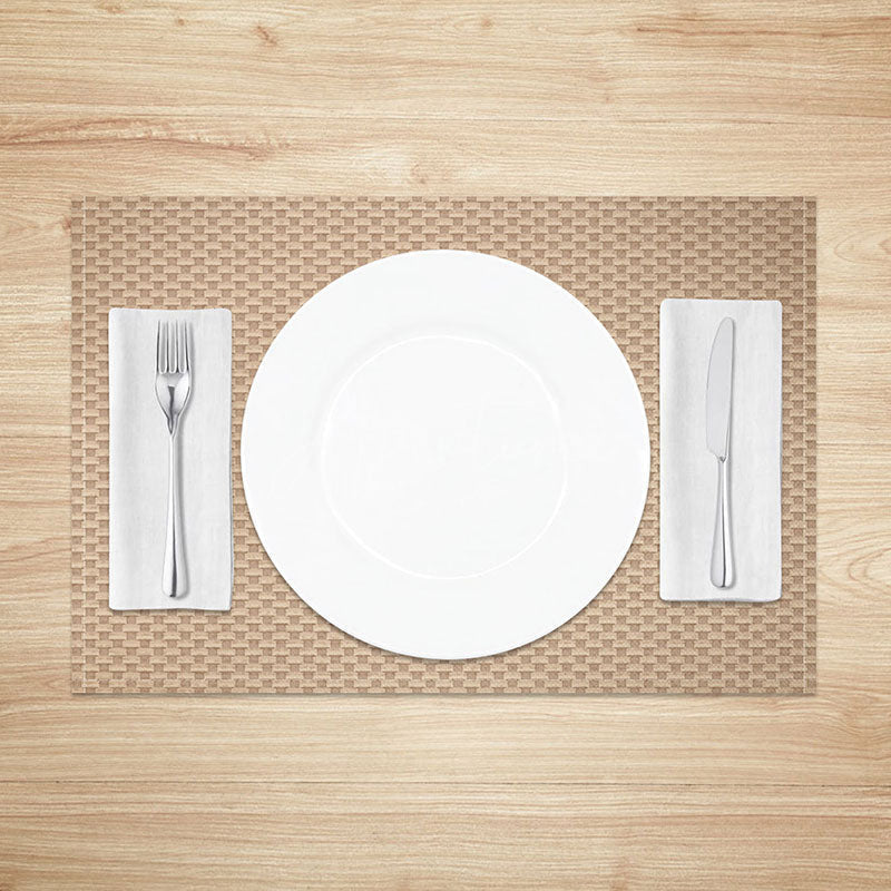 Aperturee - Aperturee Rustic Faux Woven Placemats Set of 4 Vintage Brown Rattan Texture for Farmhouse and Boho Dining