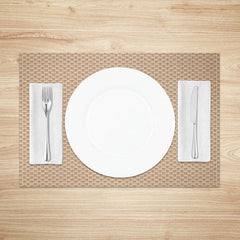 Aperturee - Aperturee Rustic Faux Woven Placemats Set of 4 Vintage Brown Rattan Texture for Farmhouse and Boho Dining