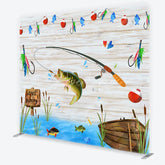 Aperturee - Aperturee Rustic Fishing Theme Square Double-Sided Backdrop GONE Fishing Sign with Jumping Bass and Boat for Party Decor