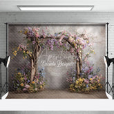 Aperturee - Aperturee Rustic Floral Arch Photography Backdrop Wooden Branches on Textured Wall Fine Art Painterly Photo Background