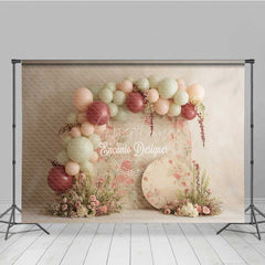 Aperturee - Aperturee Rustic Floral Balloon Garland Photography Backdrop Boho Wedding with Pink and Sage Green Chic Ceremony Decor
