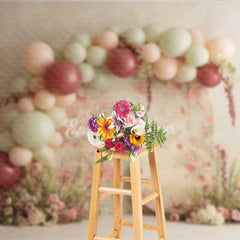 Aperturee - Aperturee Rustic Floral Balloon Garland Photography Backdrop Boho Wedding with Pink and Sage Green Chic Ceremony Decor