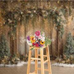 Aperturee - Aperturee Rustic Forest Light Backdrop Gold Sparkle Wood Arch Tree Photography Background