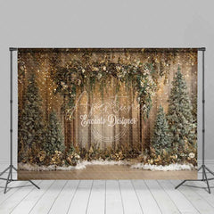 Aperturee - Aperturee Rustic Forest Light Backdrop Gold Sparkle Wood Arch Tree Photography Background
