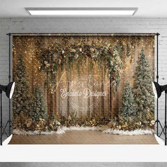 Aperturee - Aperturee Rustic Forest Light Backdrop Gold Sparkle Wood Arch Tree Photography Background