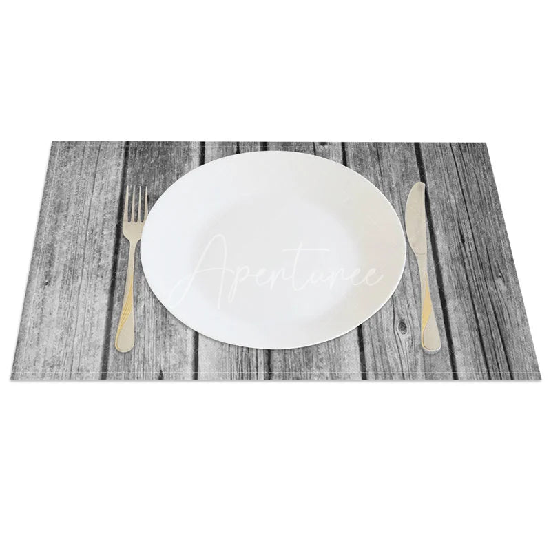 Aperturee - Aperturee Rustic Gray Faux Wooden Texture Set of 4 Placemats for Modern Farmhouse and Coastal Dining Decor