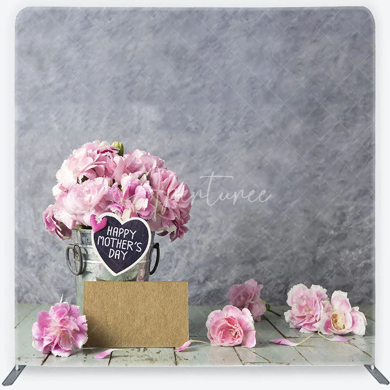 Aperturee - Aperturee Rustic Gray Happy Mother’s Day Square Double-Sided Backdrop Pink Carnations and Distressed Wood Floor