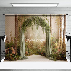 Aperturee - Aperturee Rustic Greenery and Draped Fabric Arch Photography Backdrop Enchanted Forest Boho Wedding Photo Background