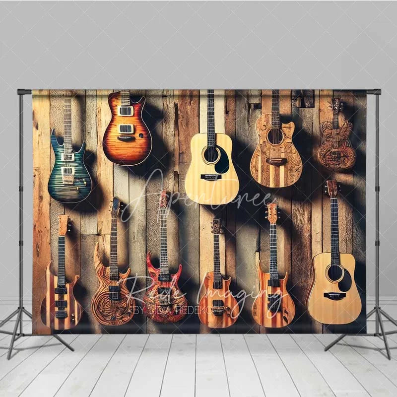 Aperturee - Aperturee Rustic Guitar Collection Wall Photography Backdrop Musical Instrument Rock Band Studio Prop