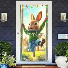 Aperturee - Aperturee Rustic House Color Lighted Bunny Easter Door Cover