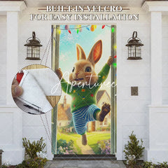 Aperturee - Aperturee Rustic House Color Lighted Bunny Easter Door Cover