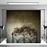Aperturee - Aperturee Rustic Iron Bed Backdrop Vintage Headboard Red Berry Garland Moody Green Wall Photo Background