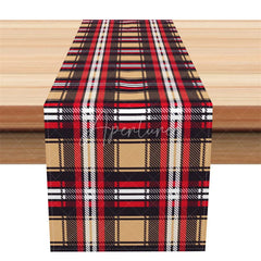 Aperturee - Aperturee Rustic Plaid Table Runner Red Tan and Black Tartan Farmhouse Christmas Holiday Table Decor