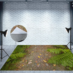 Aperturee - Aperturee Rustic Red Barn and Fern Floor Combo Set Backdrop Autumn Garage Scene Farmhouse Photography Studio Prop