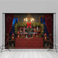 Aperturee - Aperturee Rustic Red Hutch Christmas Photography Backdrop Cozy Farmhouse Decor Holiday Mini Session Background