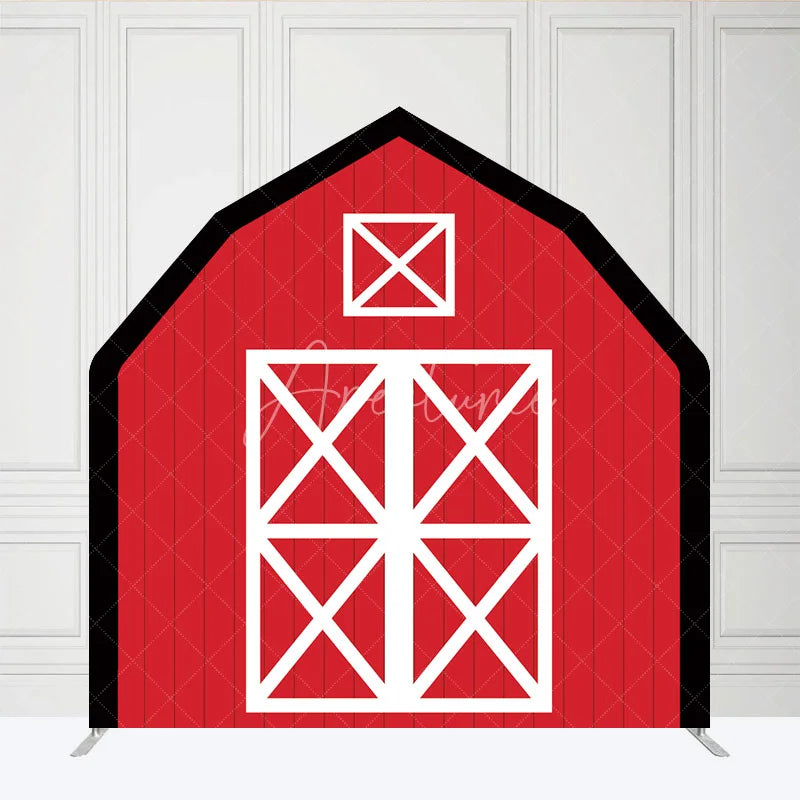 Aperturee - Aperturee Rustic Red White Farm House Barn Door Arch Backdrop