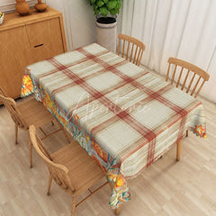 Aperturee - Aperturee Rustic Striped Tablecloth with White Brown and Star Pattern for Farmhouse and Primitive Country Decor