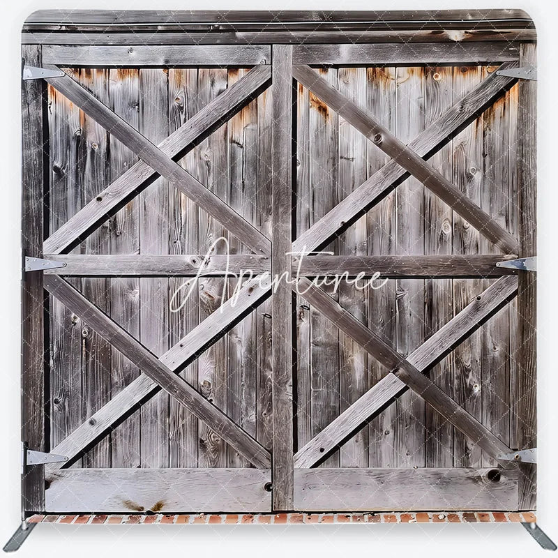 Aperturee - Aperturee Rustic Weathered Wood Barn Door with X-Beams Square Double-Sided Backdrop Farmhouse Vintage Photo Prop