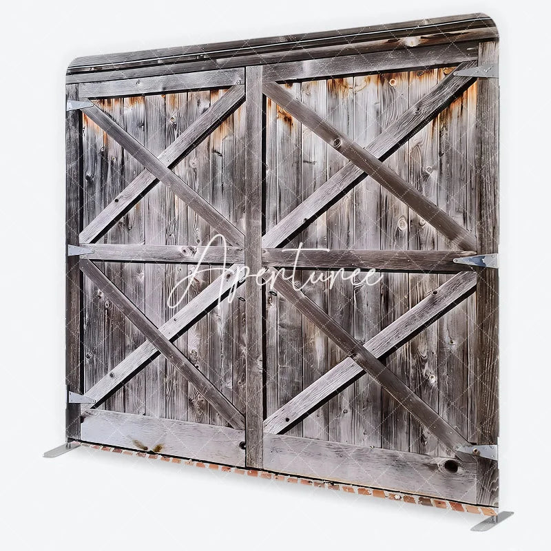 Aperturee - Aperturee Rustic Weathered Wood Barn Door with X-Beams Square Double-Sided Backdrop Farmhouse Vintage Photo Prop