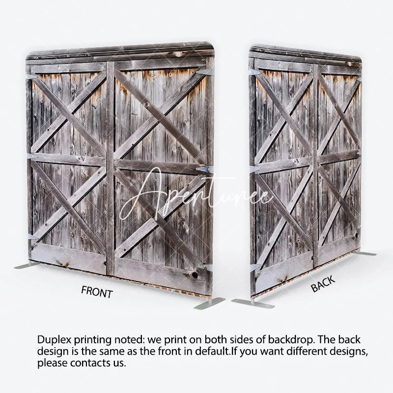 Aperturee - Aperturee Rustic Weathered Wood Barn Door with X-Beams Square Double-Sided Backdrop Farmhouse Vintage Photo Prop