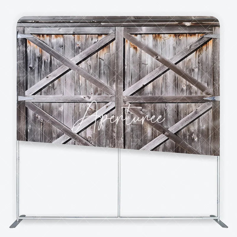 Aperturee - Aperturee Rustic Weathered Wood Barn Door with X-Beams Square Double-Sided Backdrop Farmhouse Vintage Photo Prop