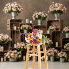 Aperturee Aperturee Rustic Wedding Photography Backdrop Pink and Cream Roses in Crates Romantic Floral Studio Photo Prop Decor