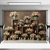 Aperturee Aperturee Rustic Wedding Photography Backdrop Pink and Cream Roses in Crates Romantic Floral Studio Photo Prop Decor