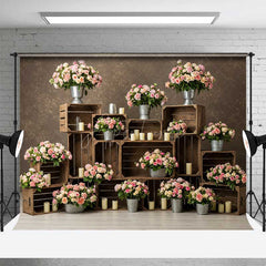Aperturee Aperturee Rustic Wedding Photography Backdrop Pink and Cream Roses in Crates Romantic Floral Studio Photo Prop Decor