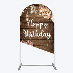 Aperturee - Aperturee Rustic Western Happy Birthday round top arch backdrop with Cowboy Boots and String Lights for Party Decor